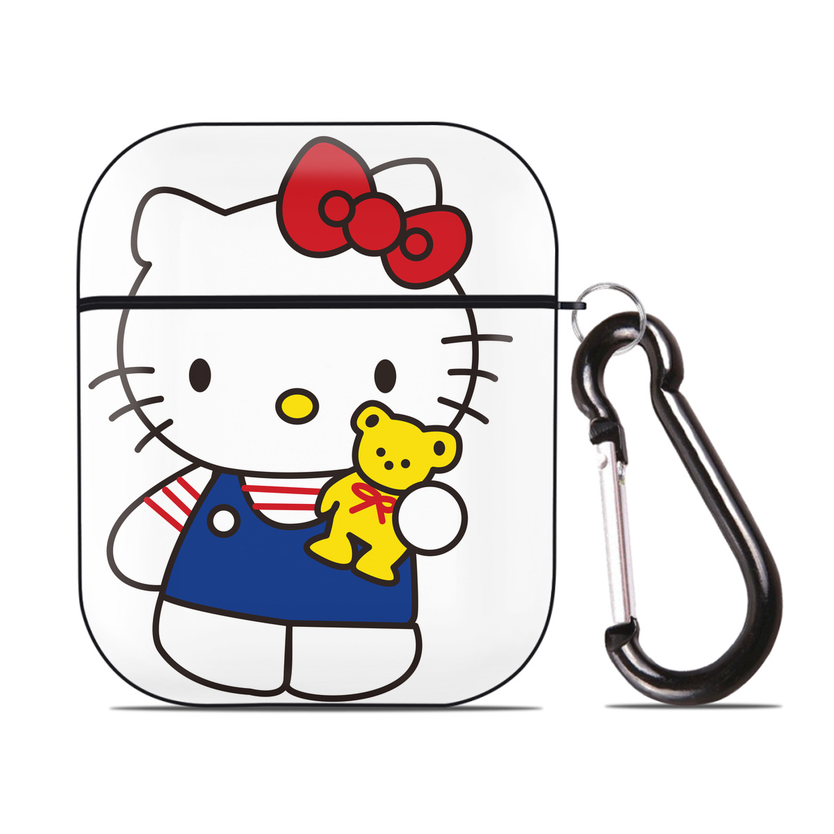 （画像用） Hello Kitty ハローキティ AirPods 第2世代保護ケース ハードシェル ブラック 耐衝撃・防指紋・カラビナ付き