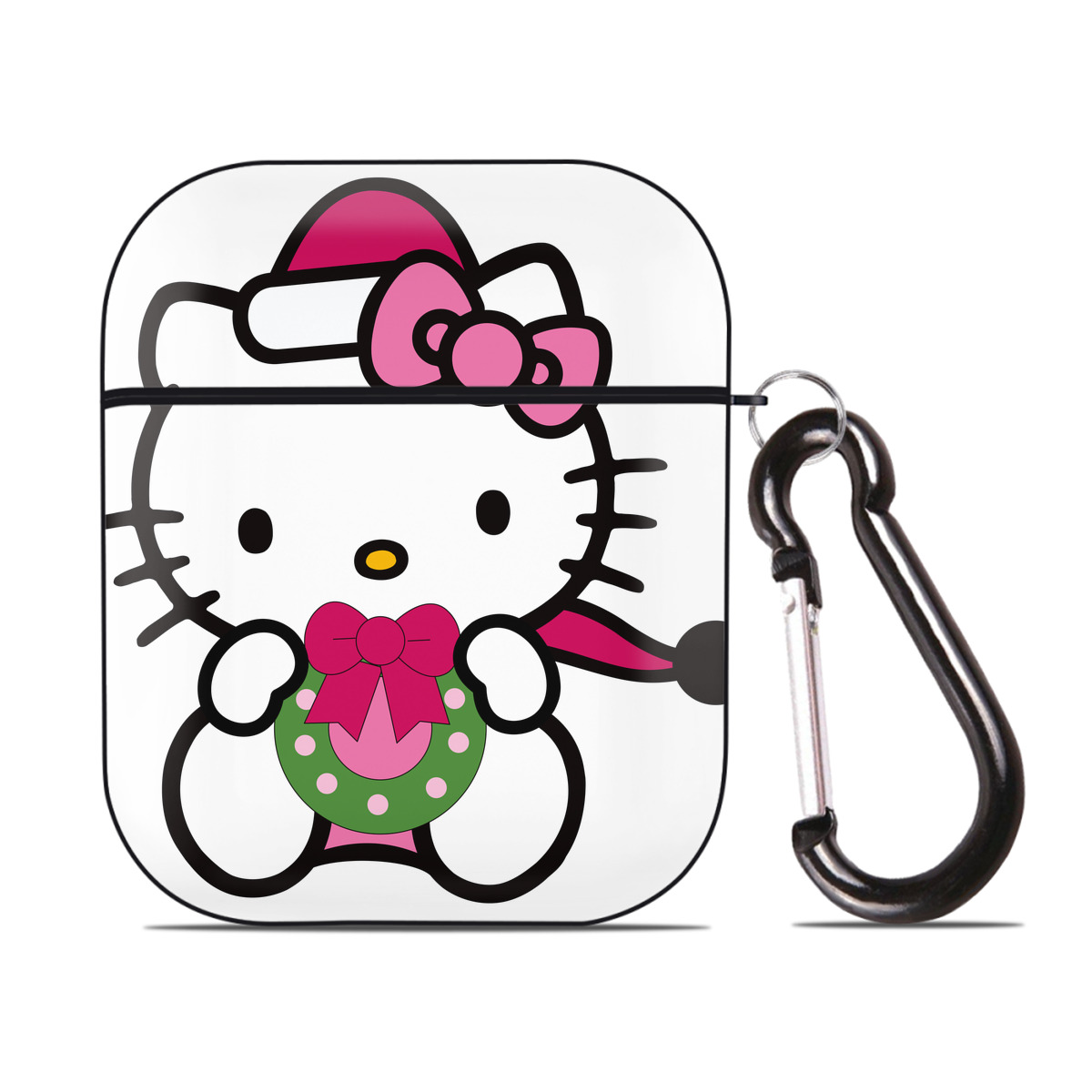 （画像用） Hello Kitty ハローキティ AirPods 第2世代保護ケース ハードシェル ブラック 耐衝撃・防指紋・カラビナ付き