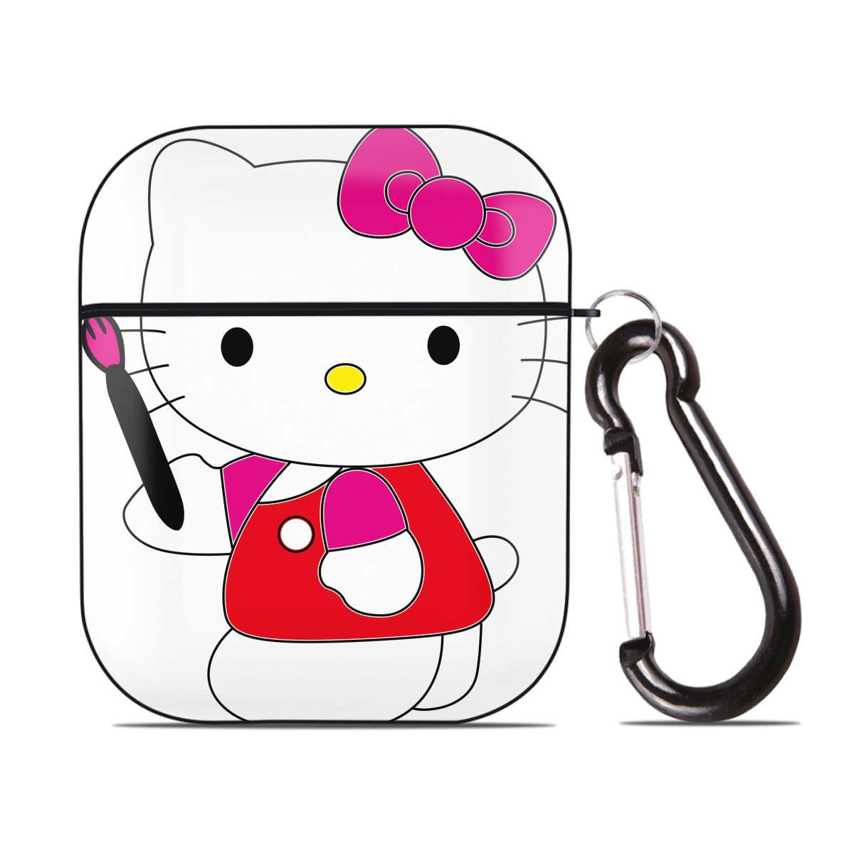 （画像用） Hello Kitty ハローキティ AirPods 第2世代保護ケース ハードシェル ブラック 耐衝撃・防指紋・カラビナ付き