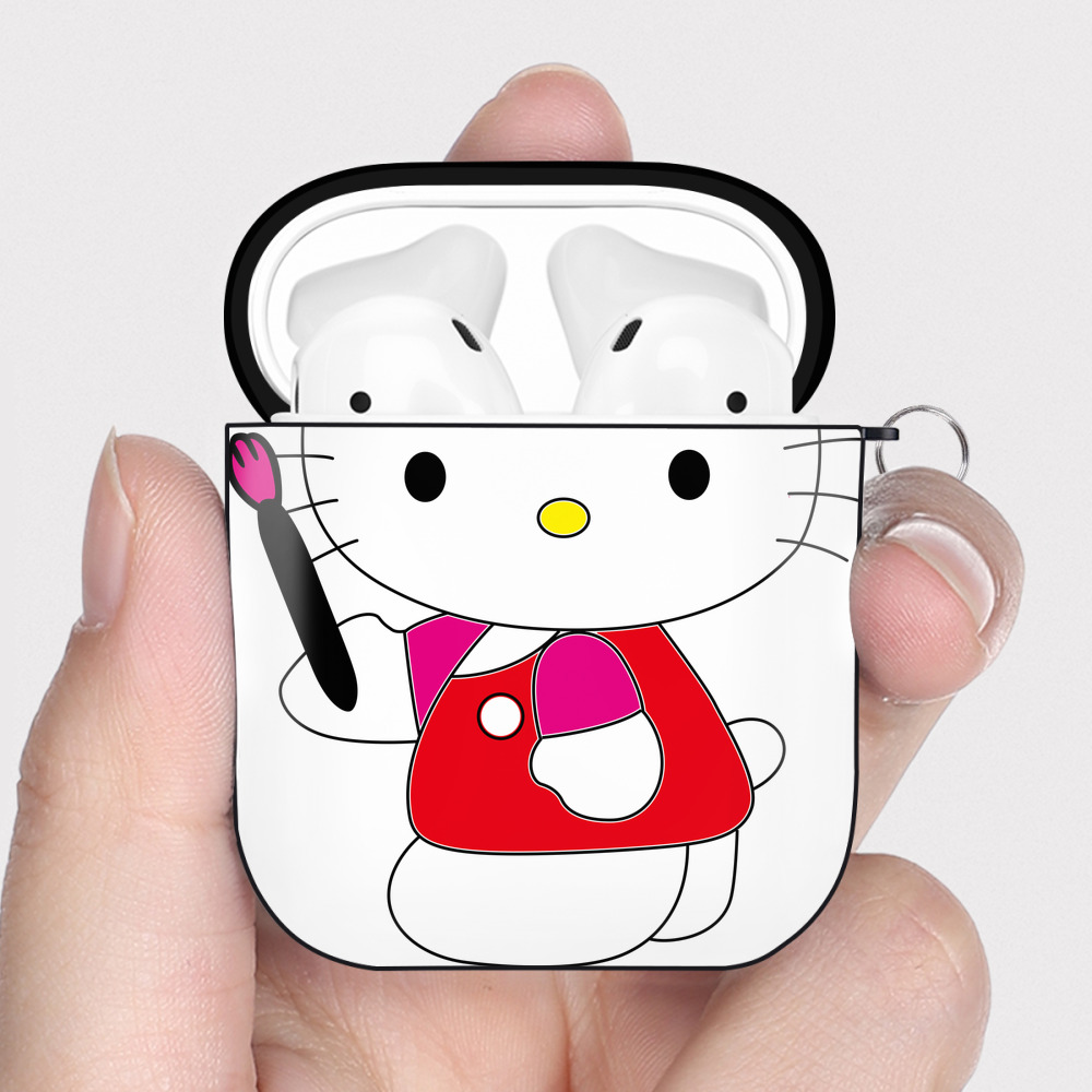 （画像用） Hello Kitty ハローキティ AirPods 第2世代保護ケース ハードシェル ブラック 耐衝撃・防指紋・カラビナ付き