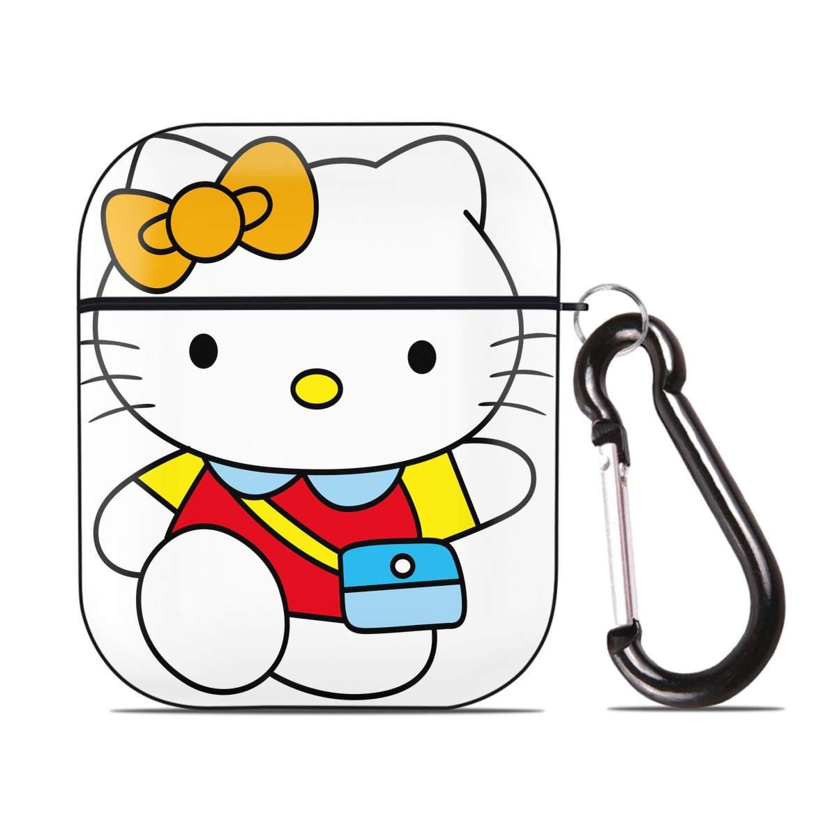 （画像用） Hello Kitty ハローキティ AirPods 第2世代保護ケース ハードシェル ブラック 耐衝撃・防指紋・カラビナ付き