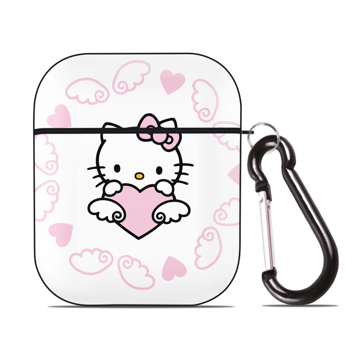 （画像用） Hello Kitty ハローキティ AirPods 第2世代保護ケース ハードシェル ブラック 耐衝撃・防指紋・カラビナ付き