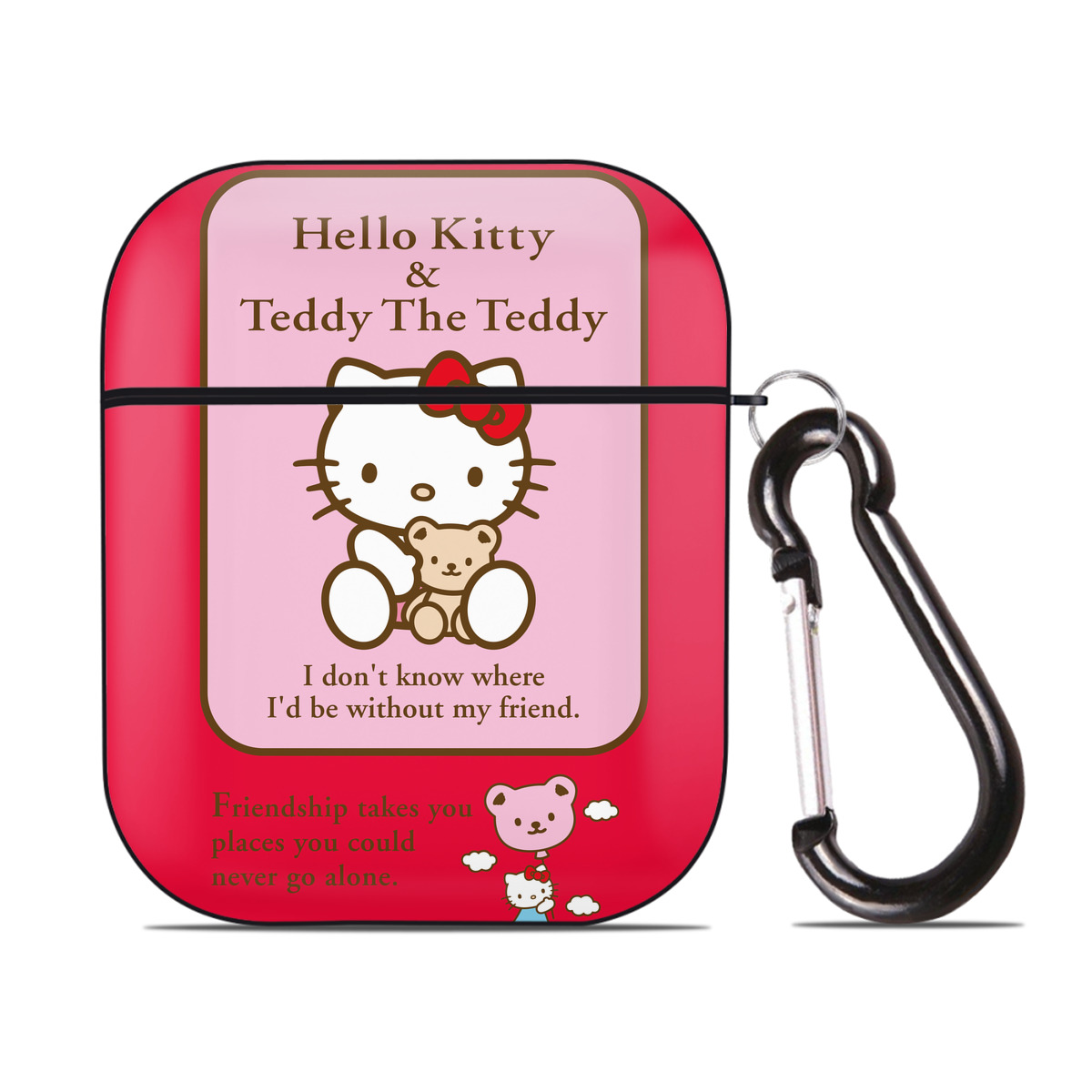 （画像用） Hello Kitty ハローキティ AirPods 第2世代保護ケース ハードシェル ブラック 耐衝撃・防指紋・カラビナ付き