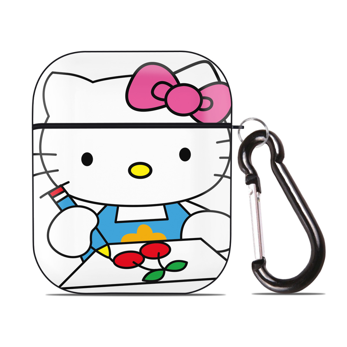 （画像用） Hello Kitty ハローキティ AirPods 第2世代保護ケース ハードシェル ブラック 耐衝撃・防指紋・カラビナ付き