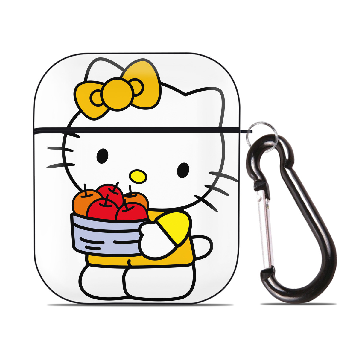 （画像用） Hello Kitty ハローキティ AirPods 第2世代保護ケース ハードシェル ブラック 耐衝撃・防指紋・カラビナ付き