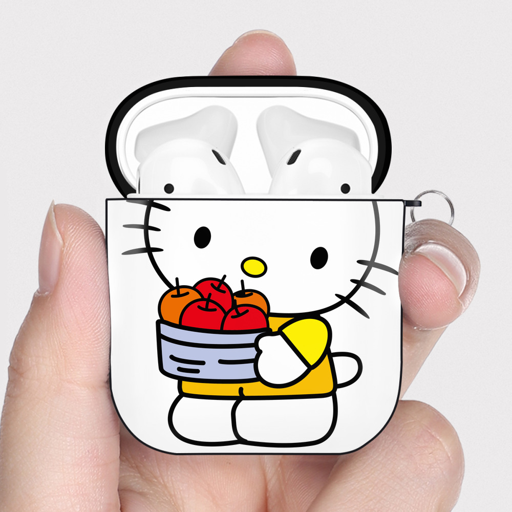 （画像用） Hello Kitty ハローキティ AirPods 第2世代保護ケース ハードシェル ブラック 耐衝撃・防指紋・カラビナ付き