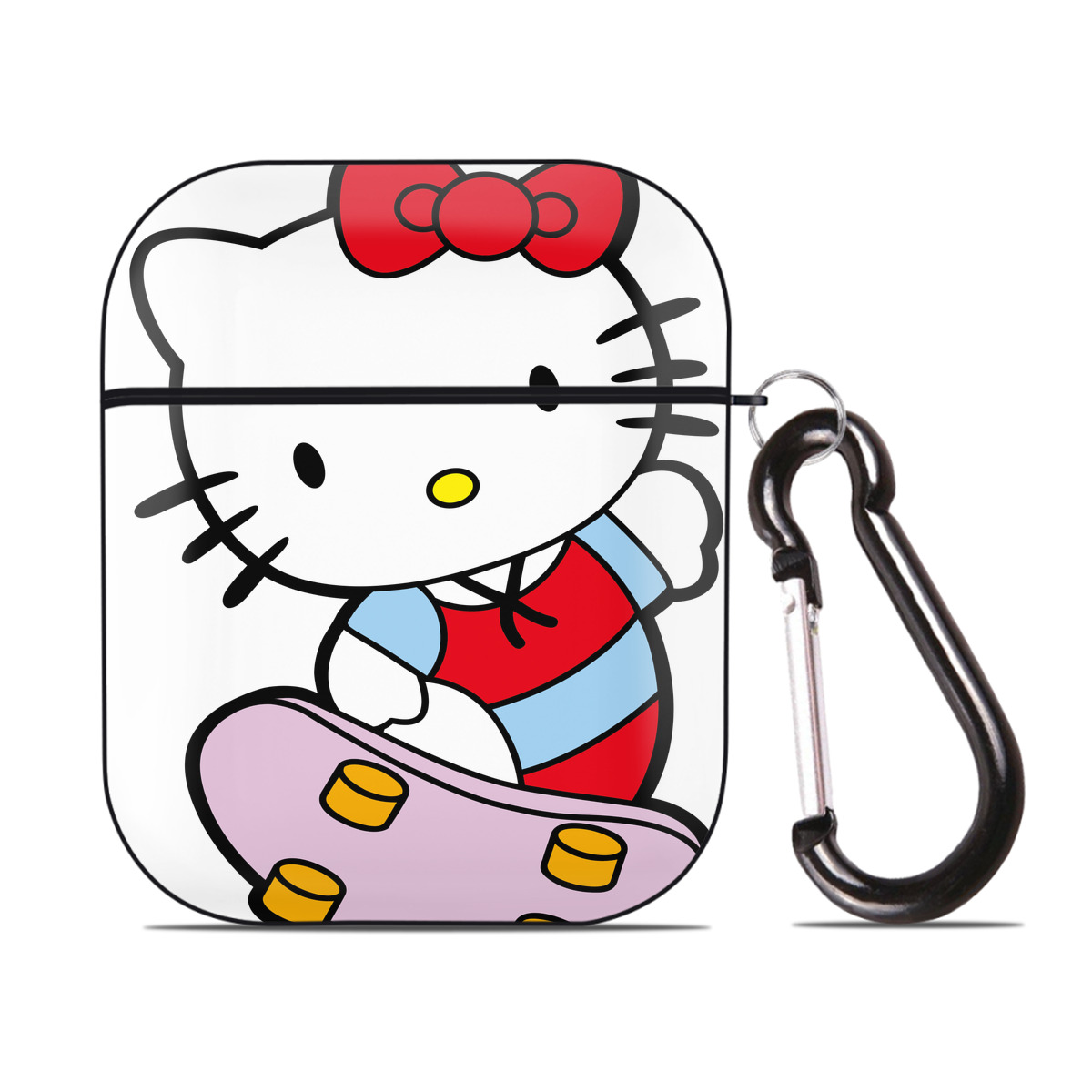 （画像用） Hello Kitty ハローキティ AirPods 第2世代保護ケース ハードシェル ブラック 耐衝撃・防指紋・カラビナ付き