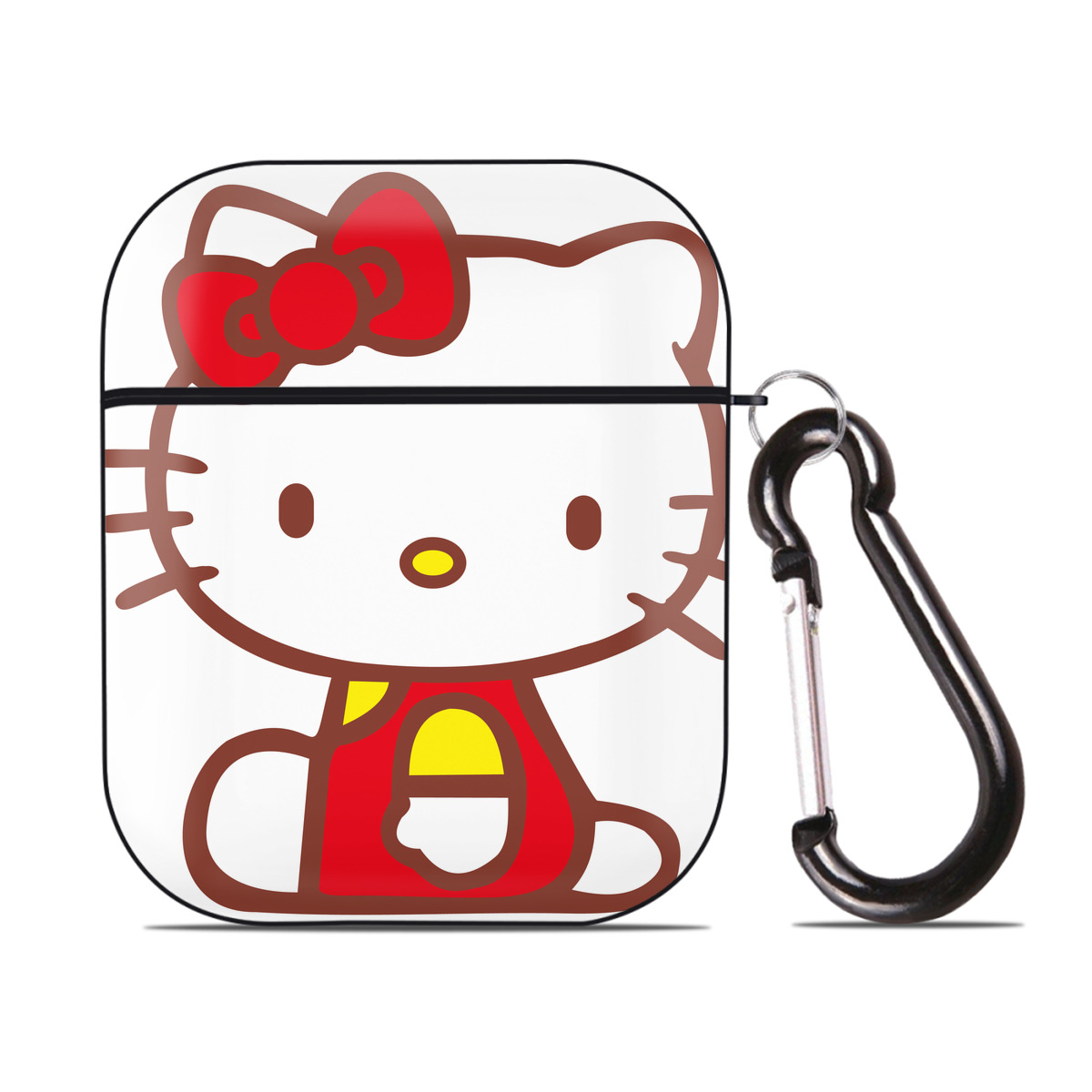 （画像用） Hello Kitty ハローキティ AirPods 第2世代保護ケース ハードシェル ブラック 耐衝撃・防指紋・カラビナ付き