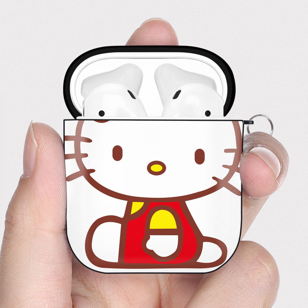 （画像用） Hello Kitty ハローキティ AirPods 第2世代保護ケース ハードシェル ブラック 耐衝撃・防指紋・カラビナ付き