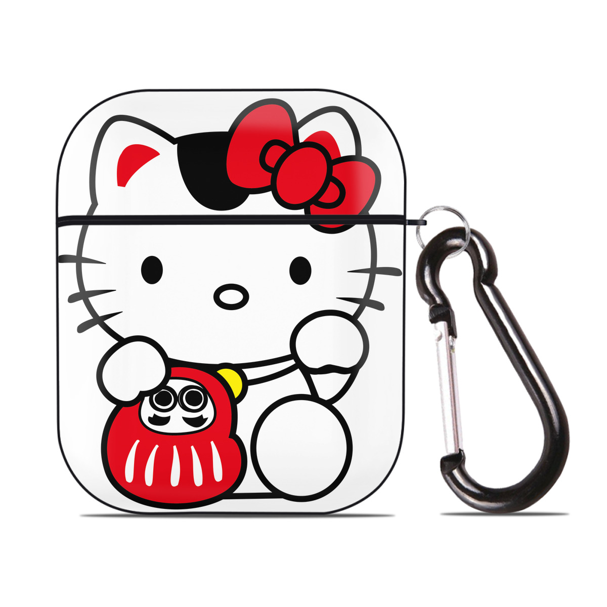 （画像用） Hello Kitty ハローキティ AirPods 第2世代保護ケース ハードシェル ブラック 耐衝撃・防指紋・カラビナ付き