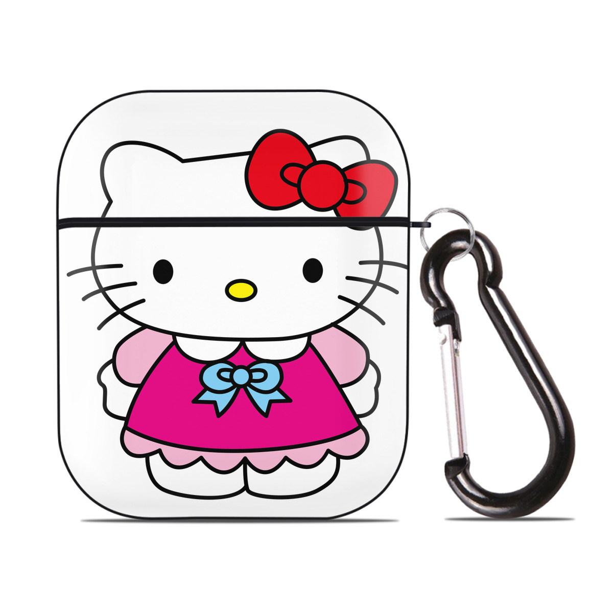 （画像用） Hello Kitty ハローキティ AirPods 第2世代保護ケース ハードシェル ブラック 耐衝撃・防指紋・カラビナ付き
