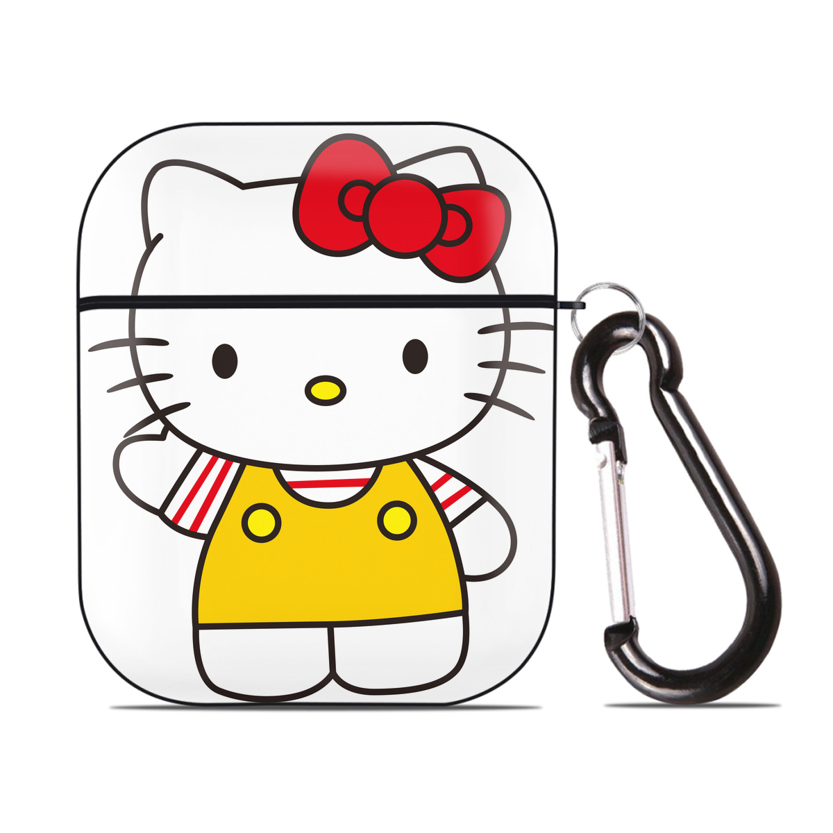 （画像用） Hello Kitty ハローキティ AirPods 第2世代保護ケース ハードシェル ブラック 耐衝撃・防指紋・カラビナ付き