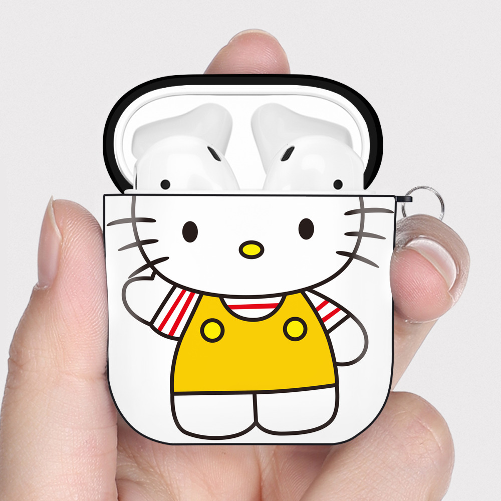 （画像用） Hello Kitty ハローキティ AirPods 第2世代保護ケース ハードシェル ブラック 耐衝撃・防指紋・カラビナ付き