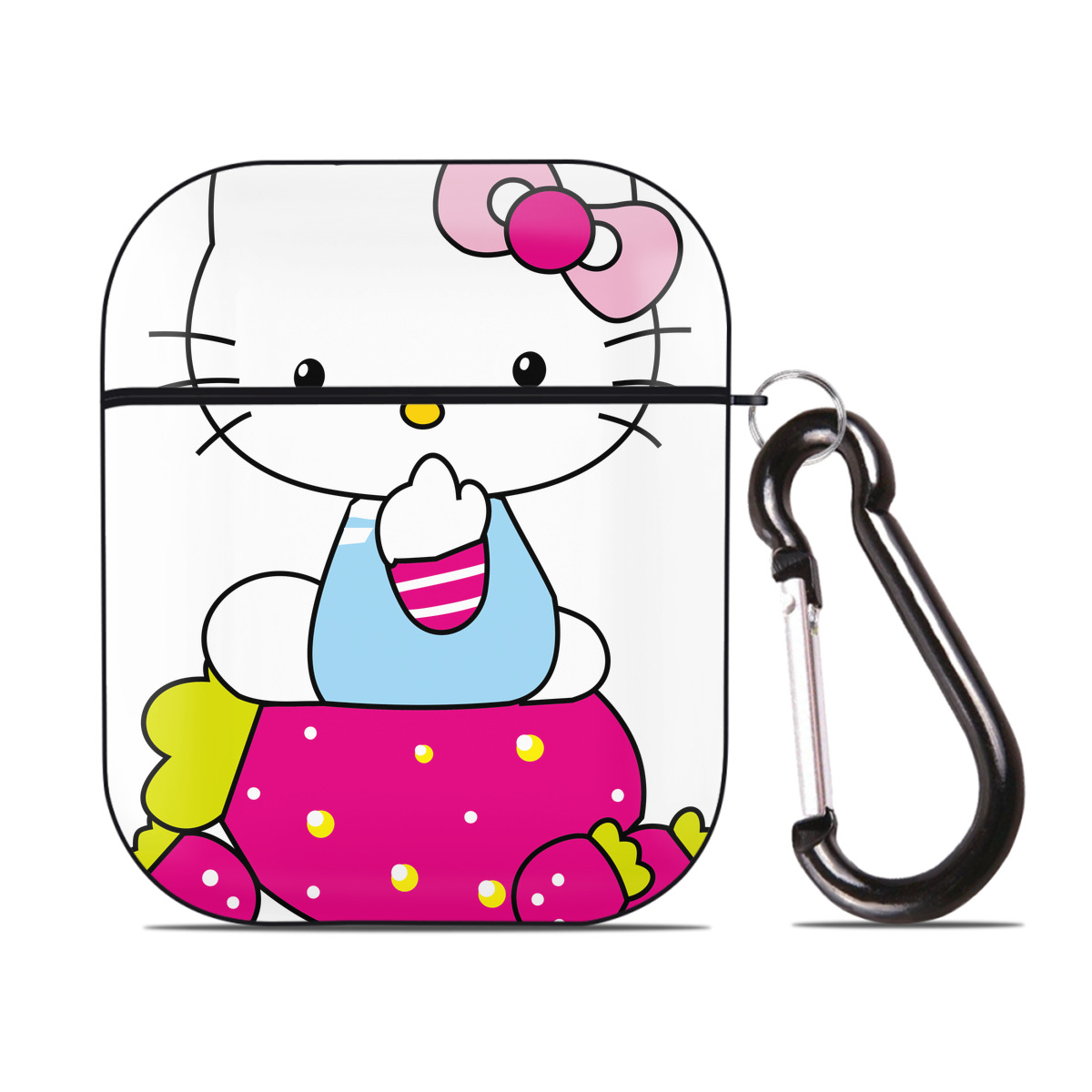 （画像用） Hello Kitty ハローキティ AirPods 第2世代保護ケース ハードシェル ブラック 耐衝撃・防指紋・カラビナ付き