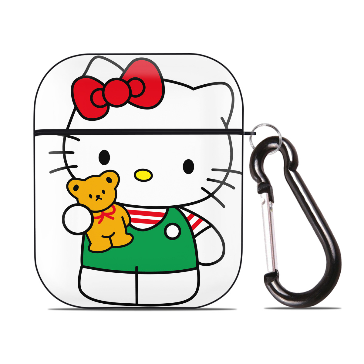 （画像用） Hello Kitty ハローキティ AirPods 第2世代保護ケース ハードシェル ブラック 耐衝撃・防指紋・カラビナ付き