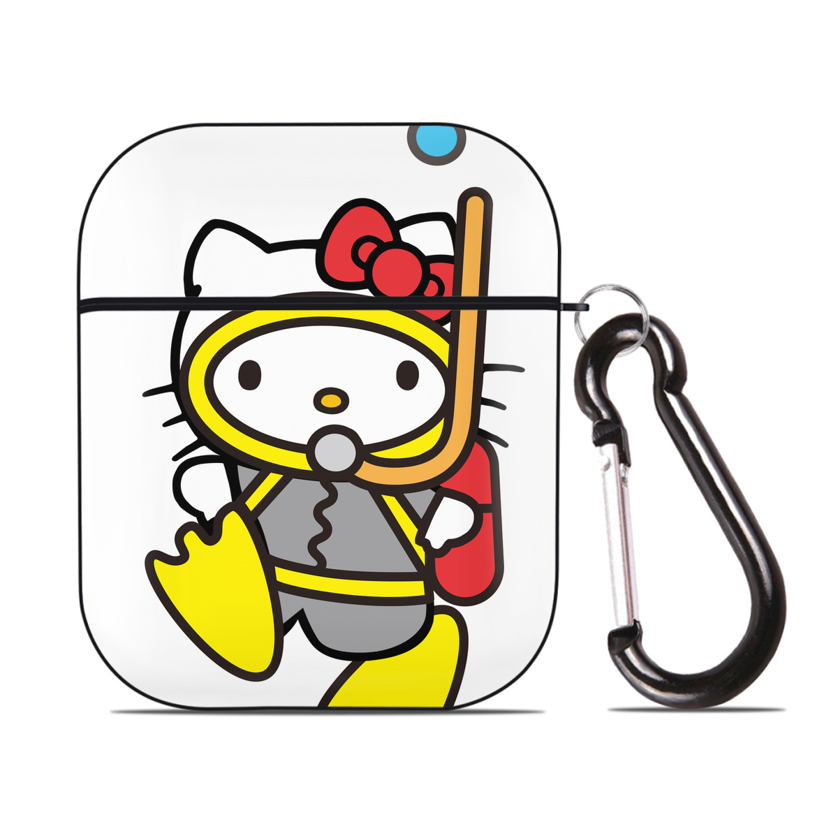 （画像用） Hello Kitty ハローキティ AirPods 第2世代保護ケース ハードシェル ブラック 耐衝撃・防指紋・カラビナ付き