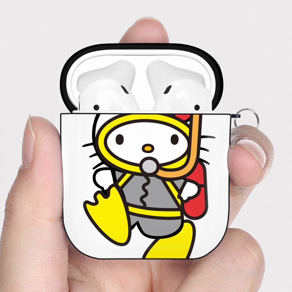 （画像用） Hello Kitty ハローキティ AirPods 第2世代保護ケース ハードシェル ブラック 耐衝撃・防指紋・カラビナ付き