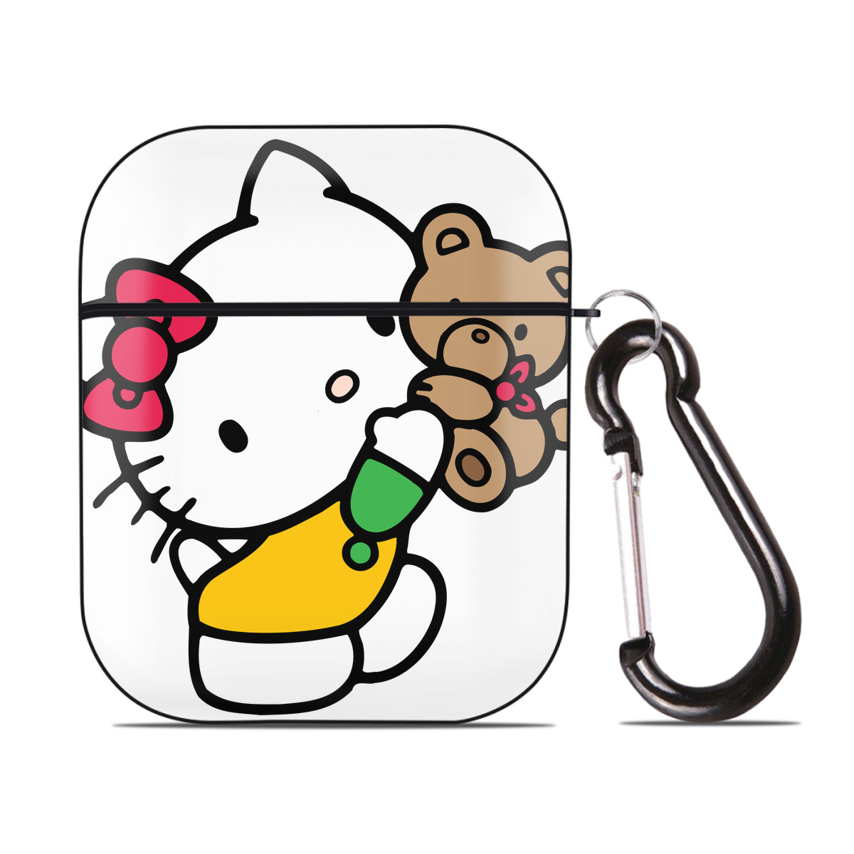 （画像用） Hello Kitty ハローキティ AirPods 第2世代保護ケース ハードシェル ブラック 耐衝撃・防指紋・カラビナ付き