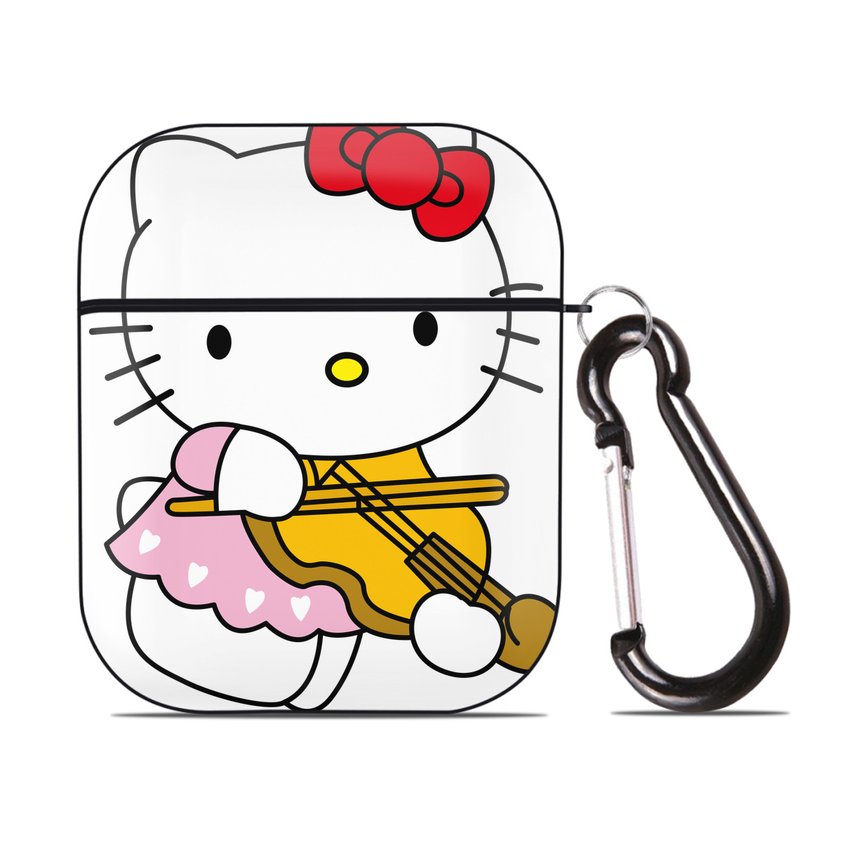 （画像用） Hello Kitty ハローキティ AirPods 第2世代保護ケース ハードシェル ブラック 耐衝撃・防指紋・カラビナ付き