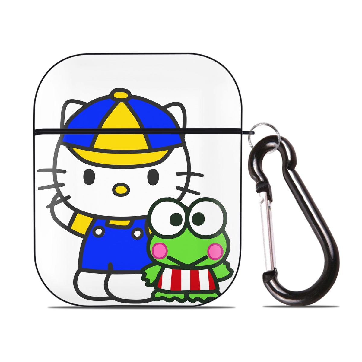 （画像用） Hello Kitty ハローキティ AirPods 第2世代保護ケース ハードシェル ブラック 耐衝撃・防指紋・カラビナ付き