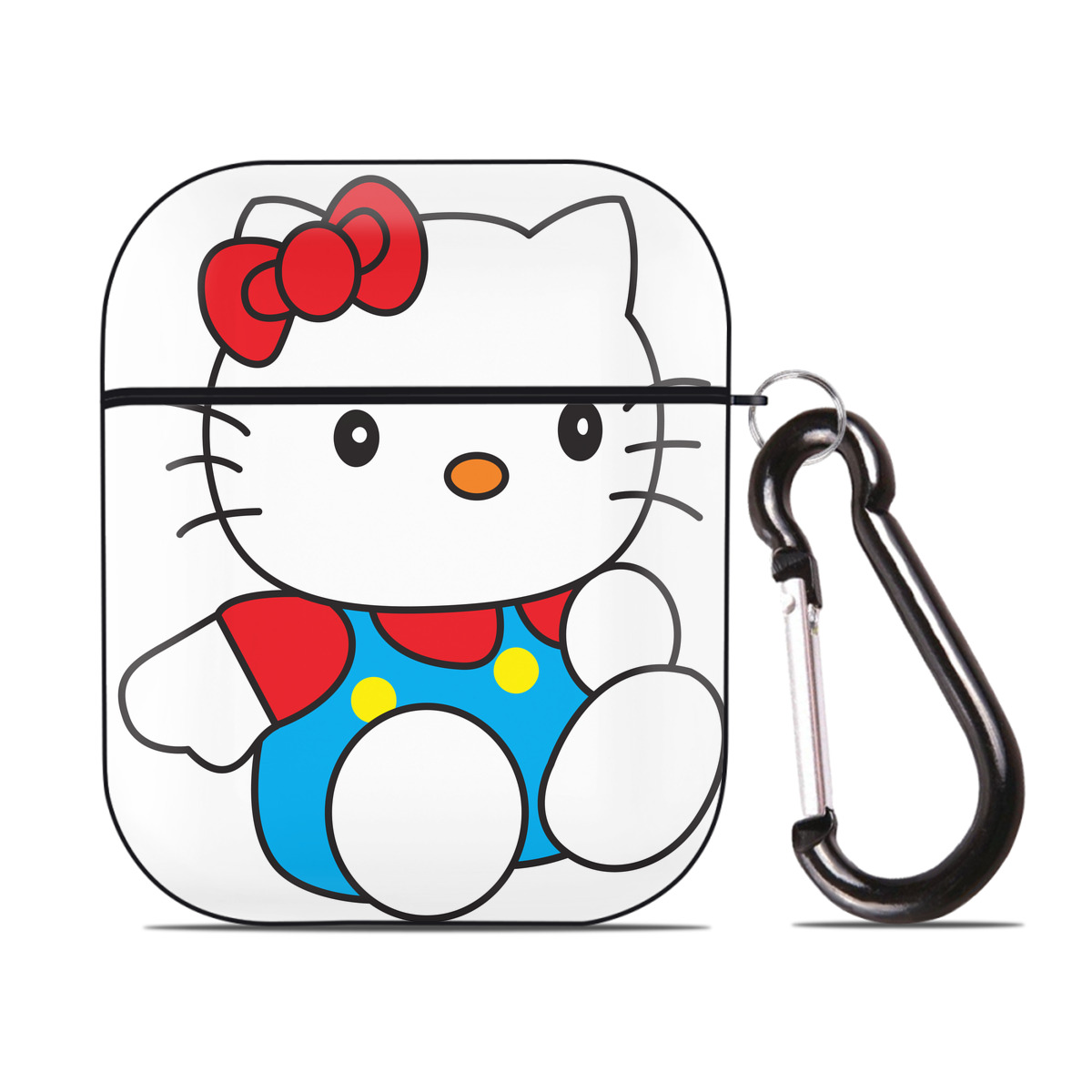 （画像用） Hello Kitty ハローキティ AirPods 第2世代保護ケース ハードシェル ブラック 耐衝撃・防指紋・カラビナ付き