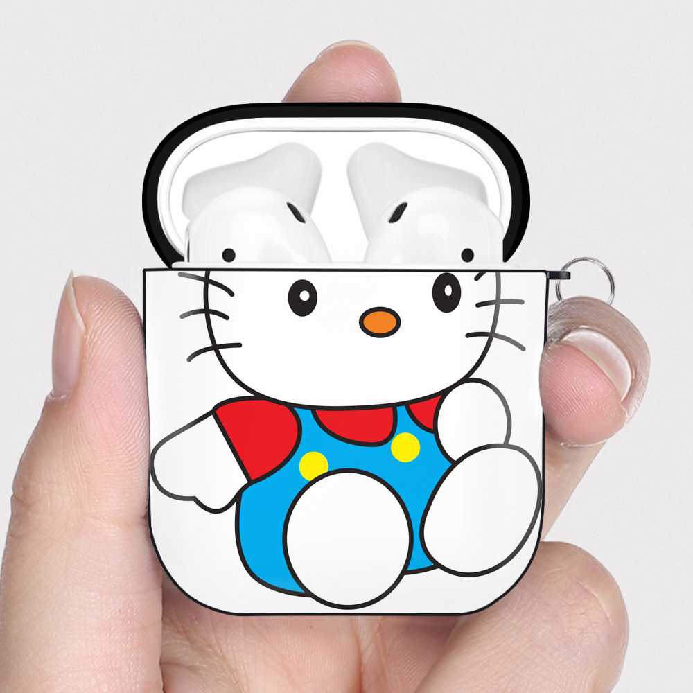 （画像用） Hello Kitty ハローキティ AirPods 第2世代保護ケース ハードシェル ブラック 耐衝撃・防指紋・カラビナ付き