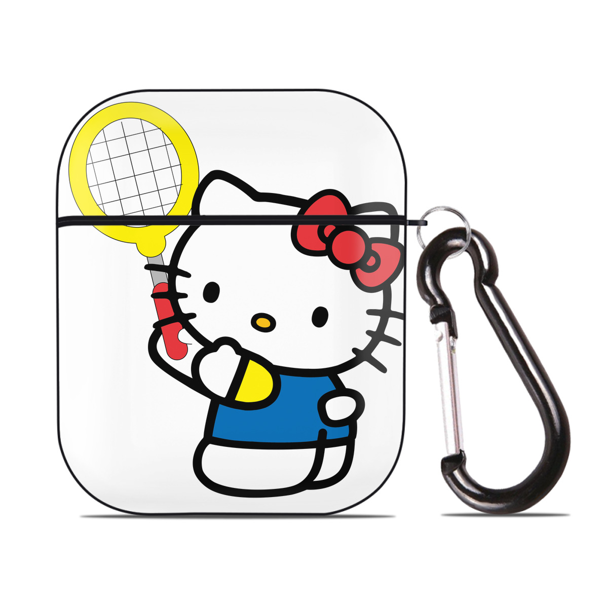 （画像用） Hello Kitty ハローキティ AirPods 第2世代保護ケース ハードシェル ブラック 耐衝撃・防指紋・カラビナ付き