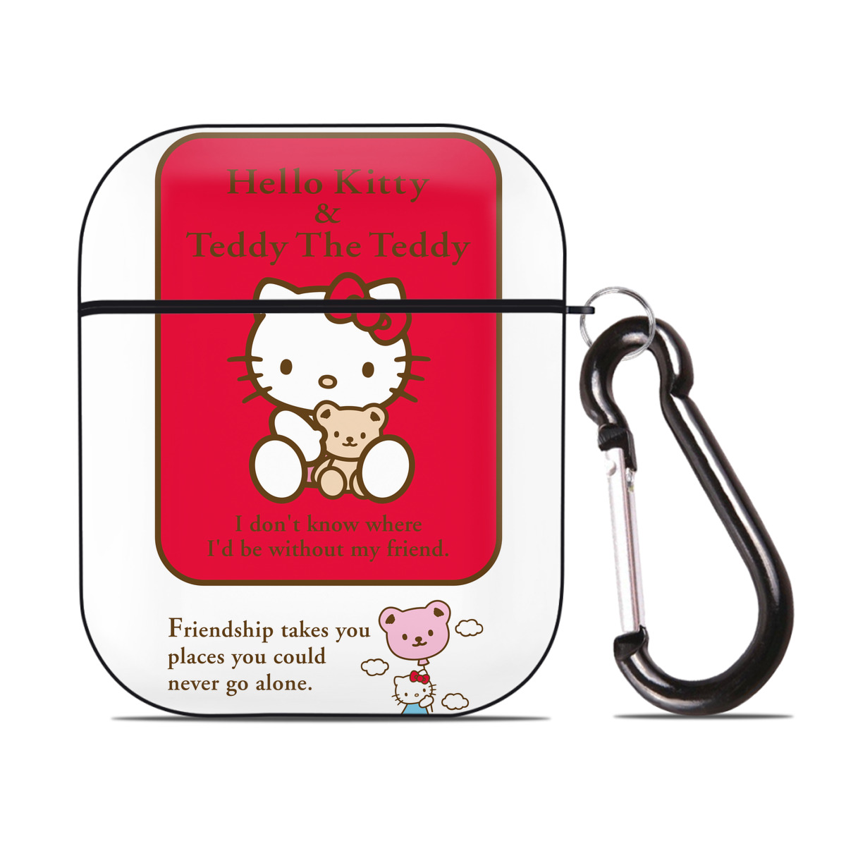 （画像用） Hello Kitty ハローキティ AirPods 第2世代保護ケース ハードシェル ブラック 耐衝撃・防指紋・カラビナ付き