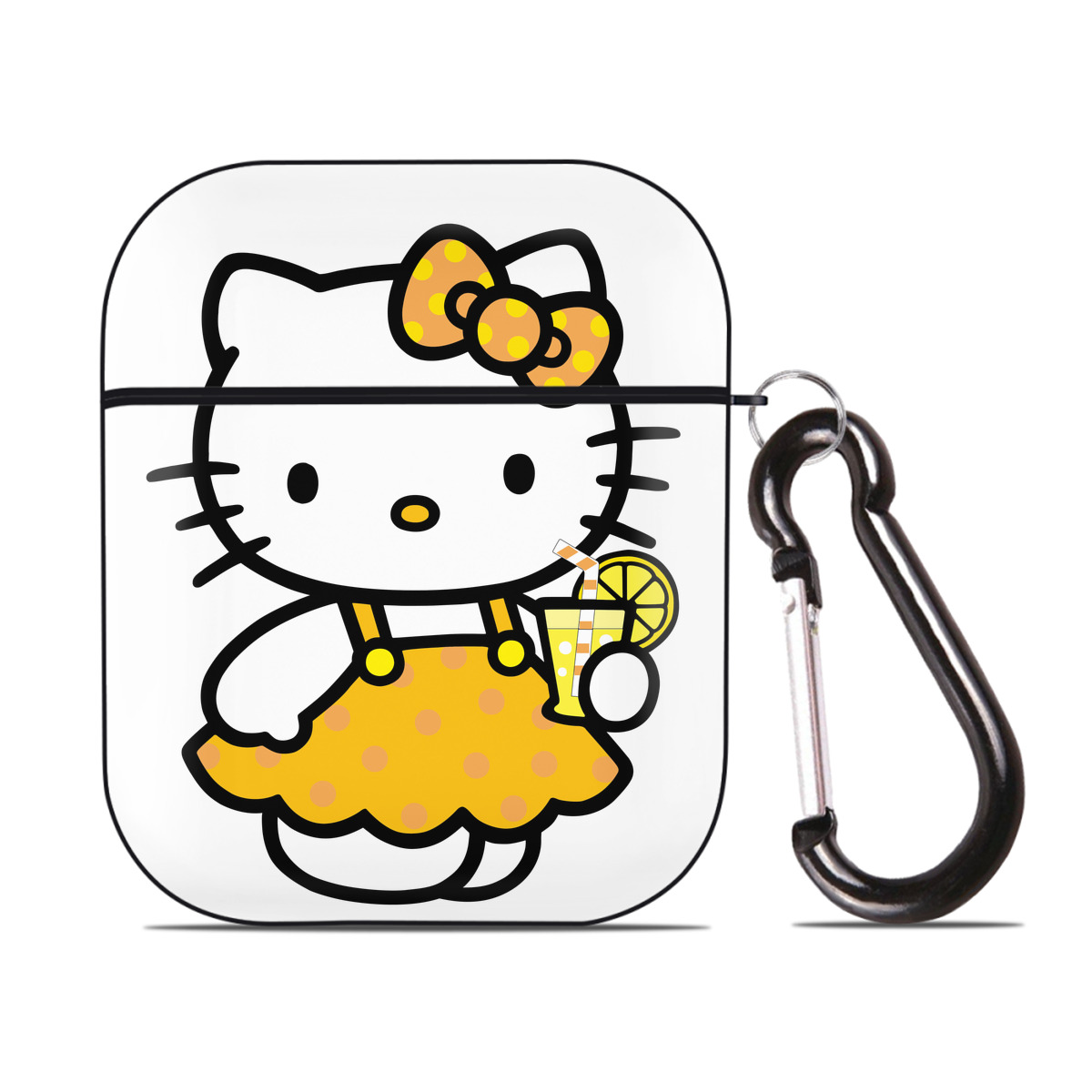 （画像用） Hello Kitty ハローキティ AirPods 第2世代保護ケース ハードシェル ブラック 耐衝撃・防指紋・カラビナ付き