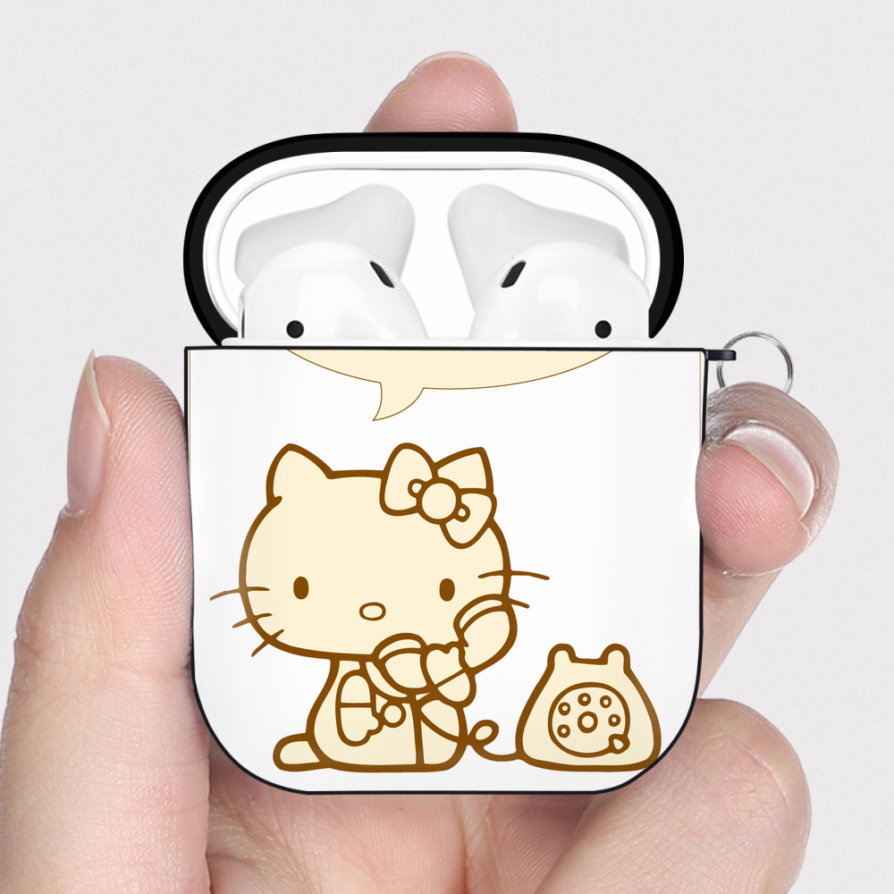 （画像用） Hello Kitty ハローキティ AirPods 第2世代保護ケース ハードシェル ブラック 耐衝撃・防指紋・カラビナ付き