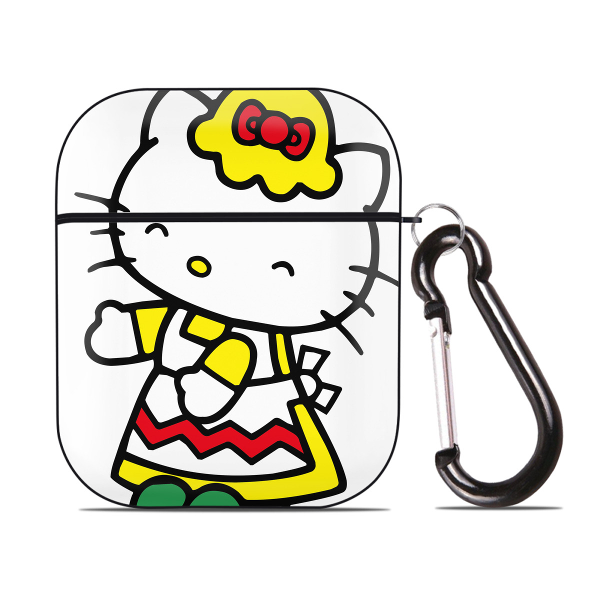 （画像用） Hello Kitty ハローキティ AirPods 第2世代保護ケース ハードシェル ブラック 耐衝撃・防指紋・カラビナ付き