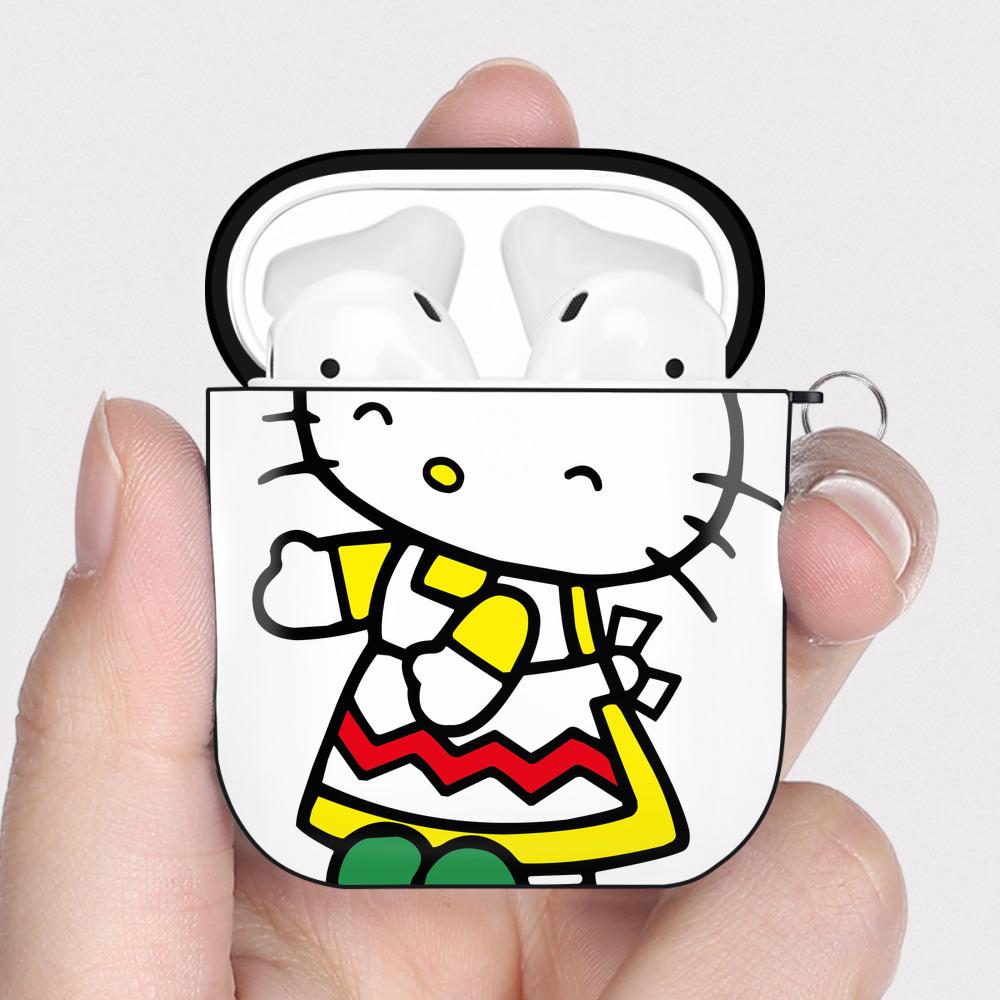 （画像用） Hello Kitty ハローキティ AirPods 第2世代保護ケース ハードシェル ブラック 耐衝撃・防指紋・カラビナ付き