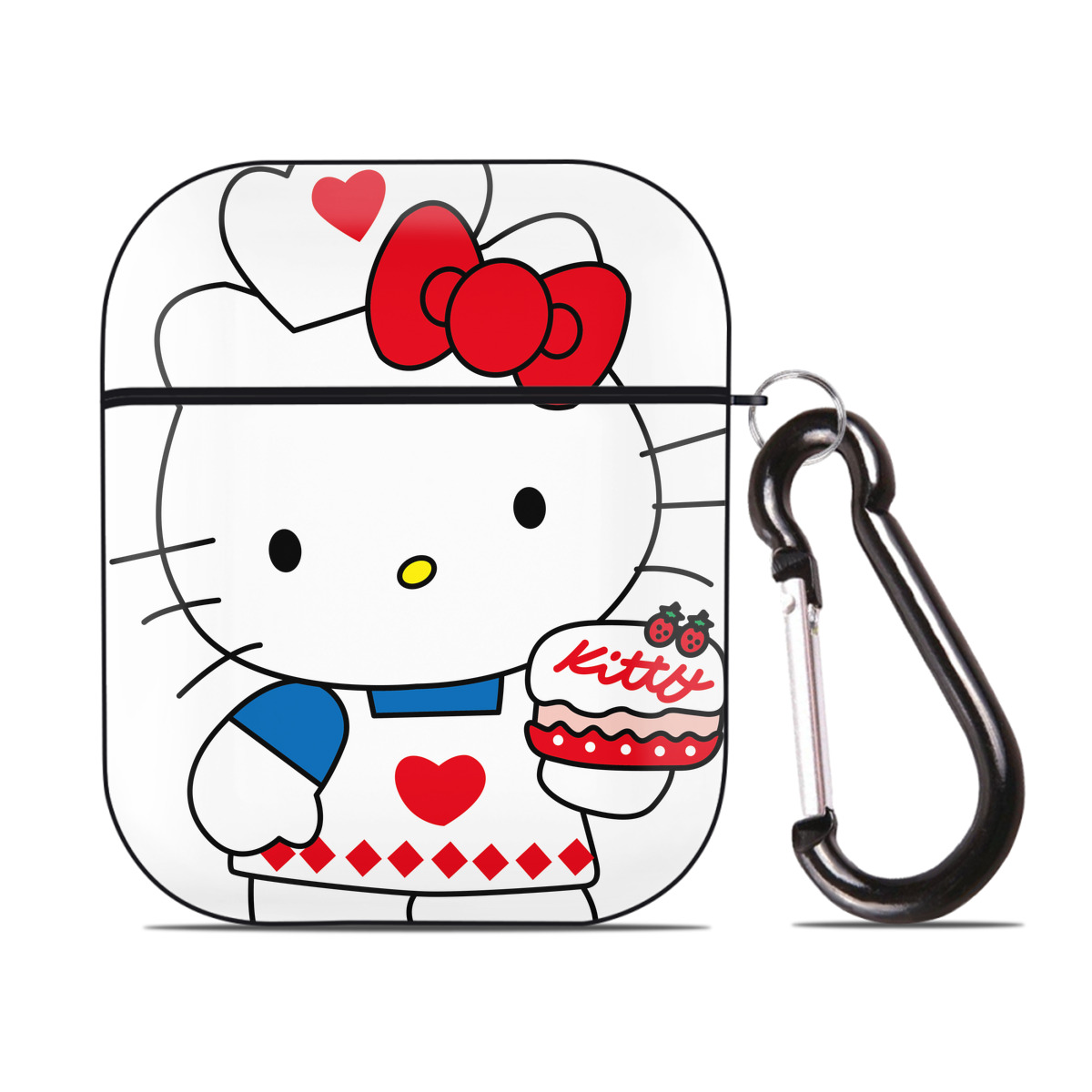 （画像用） Hello Kitty ハローキティ AirPods 第2世代保護ケース ハードシェル ブラック 耐衝撃・防指紋・カラビナ付き