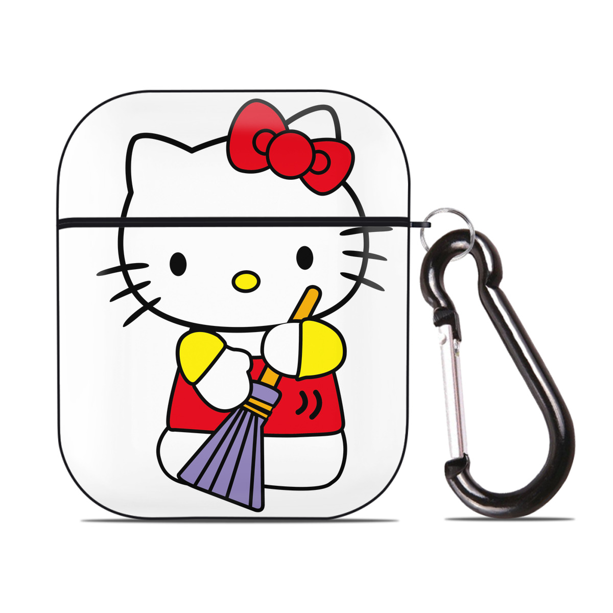 （画像用） Hello Kitty ハローキティ AirPods 第2世代保護ケース ハードシェル ブラック 耐衝撃・防指紋・カラビナ付き