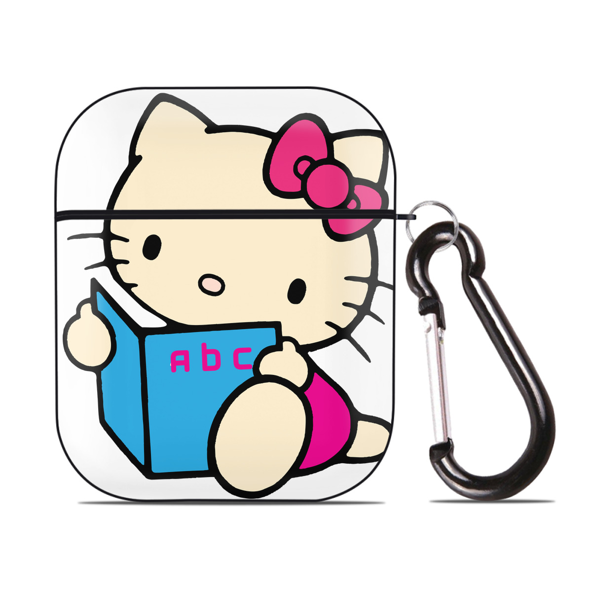 （画像用） Hello Kitty ハローキティ AirPods 第2世代保護ケース ハードシェル ブラック 耐衝撃・防指紋・カラビナ付き