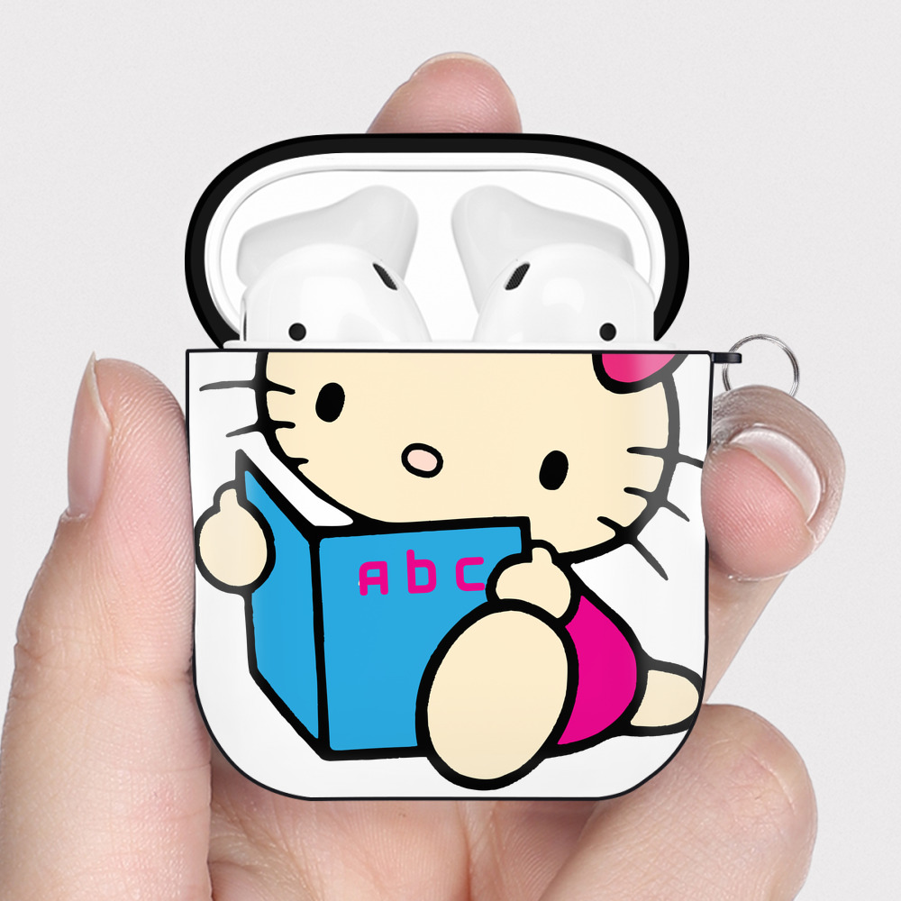 （画像用） Hello Kitty ハローキティ AirPods 第2世代保護ケース ハードシェル ブラック 耐衝撃・防指紋・カラビナ付き