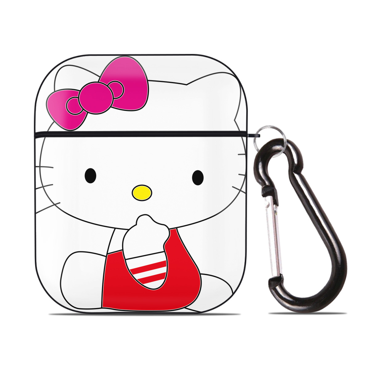 （画像用） Hello Kitty ハローキティ AirPods 第2世代保護ケース ハードシェル ブラック 耐衝撃・防指紋・カラビナ付き