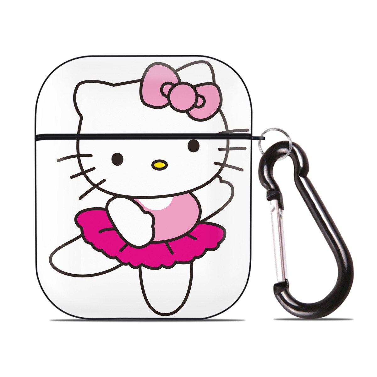 （画像用） Hello Kitty ハローキティ AirPods 第2世代保護ケース ハードシェル ブラック 耐衝撃・防指紋・カラビナ付き