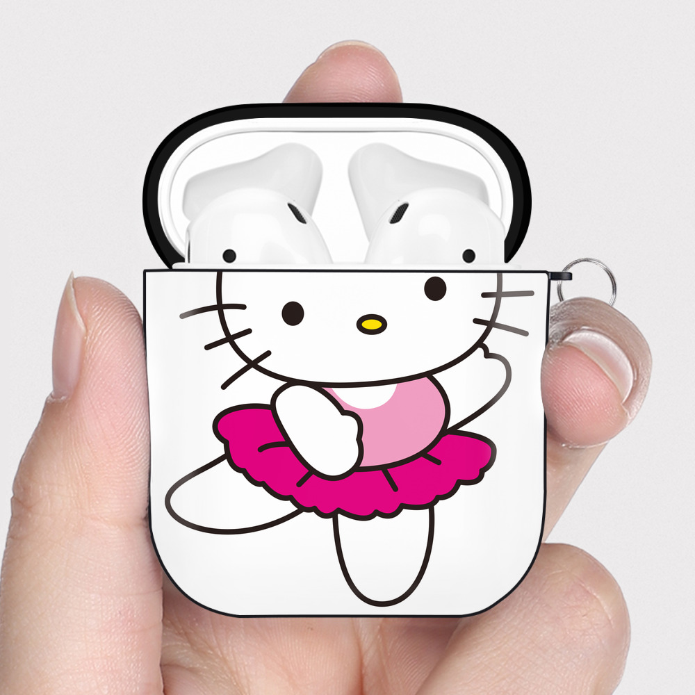 （画像用） Hello Kitty ハローキティ AirPods 第2世代保護ケース ハードシェル ブラック 耐衝撃・防指紋・カラビナ付き