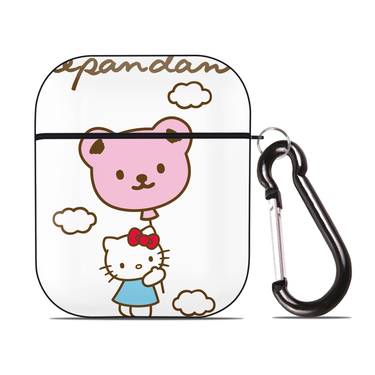 （画像用） Hello Kitty ハローキティ AirPods 第2世代保護ケース ハードシェル ブラック 耐衝撃・防指紋・カラビナ付き
