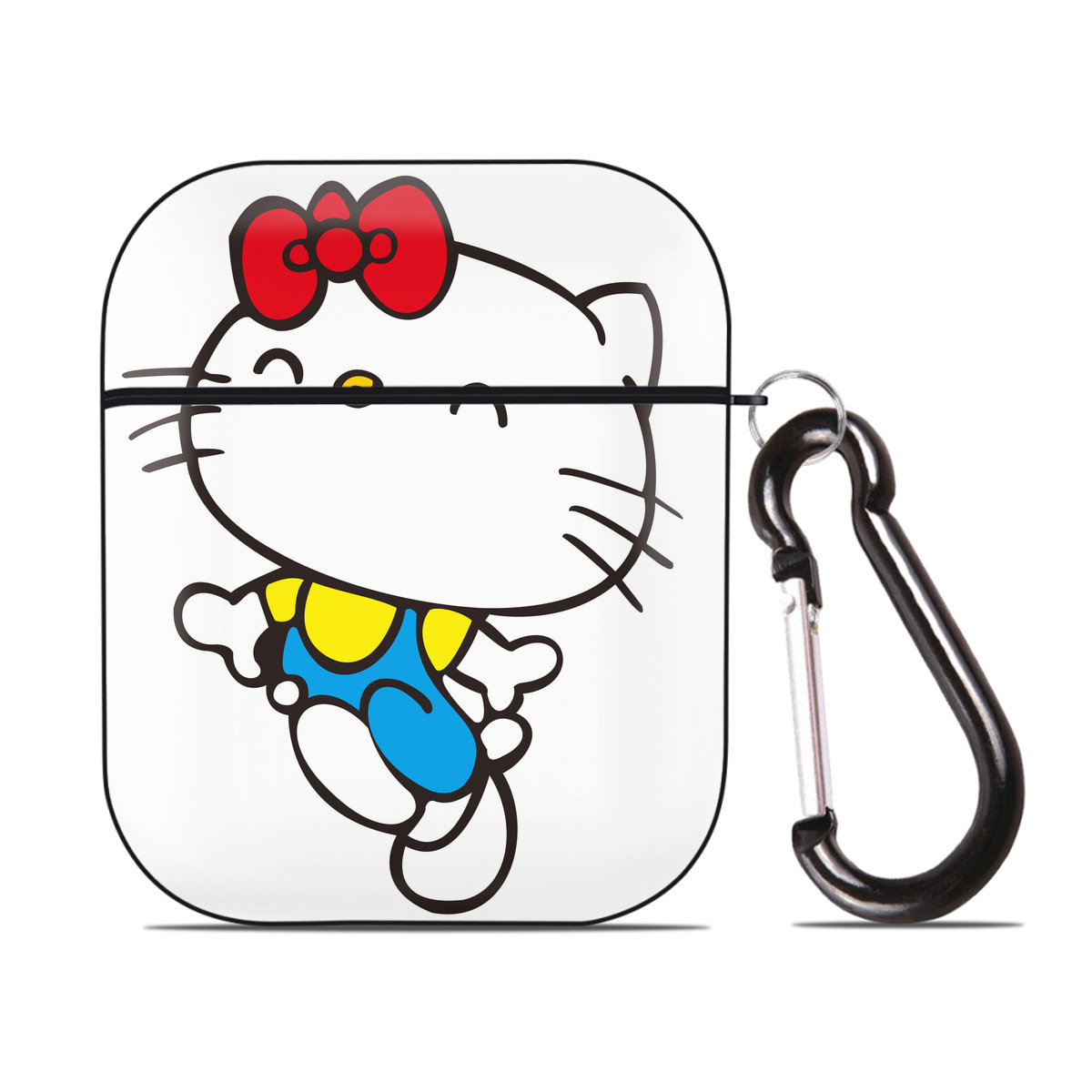 （画像用） Hello Kitty ハローキティ AirPods 第2世代保護ケース ハードシェル ブラック 耐衝撃・防指紋・カラビナ付き