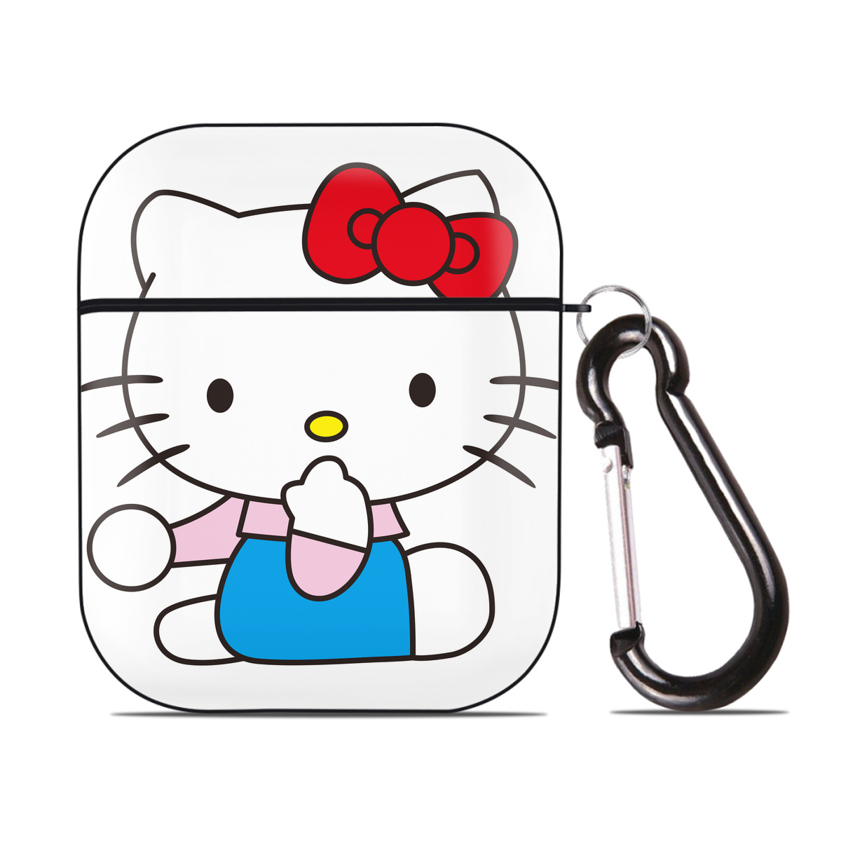 （画像用） Hello Kitty ハローキティ AirPods 第2世代保護ケース ハードシェル ブラック 耐衝撃・防指紋・カラビナ付き