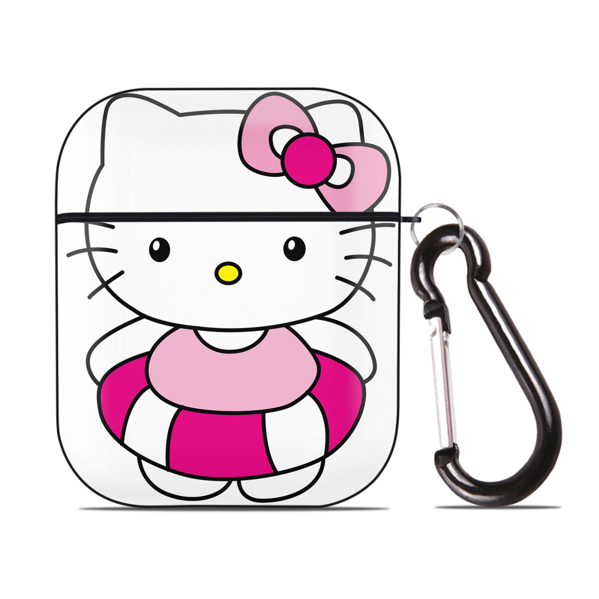 （画像用） Hello Kitty ハローキティ AirPods 第2世代保護ケース ハードシェル ブラック 耐衝撃・防指紋・カラビナ付き