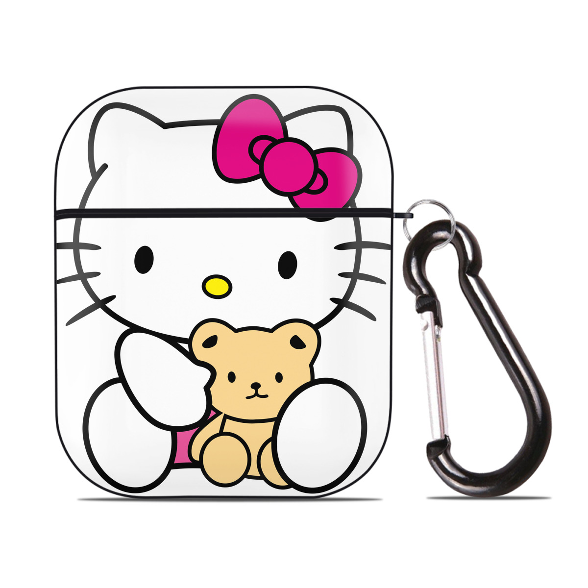 （画像用） Hello Kitty ハローキティ AirPods 第2世代保護ケース ハードシェル ブラック 耐衝撃・防指紋・カラビナ付き