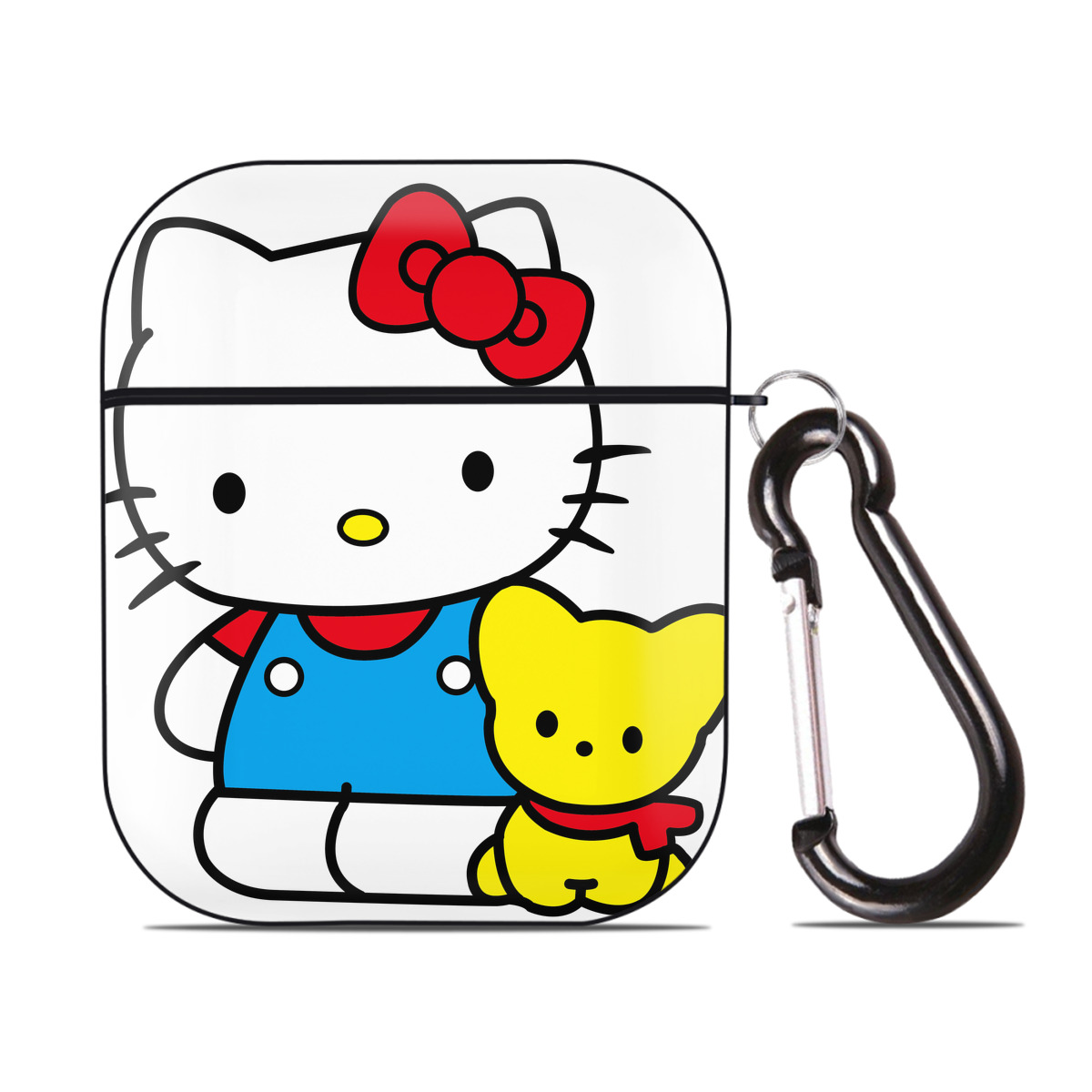 （画像用） Hello Kitty ハローキティ AirPods 第2世代保護ケース ハードシェル ブラック 耐衝撃・防指紋・カラビナ付き