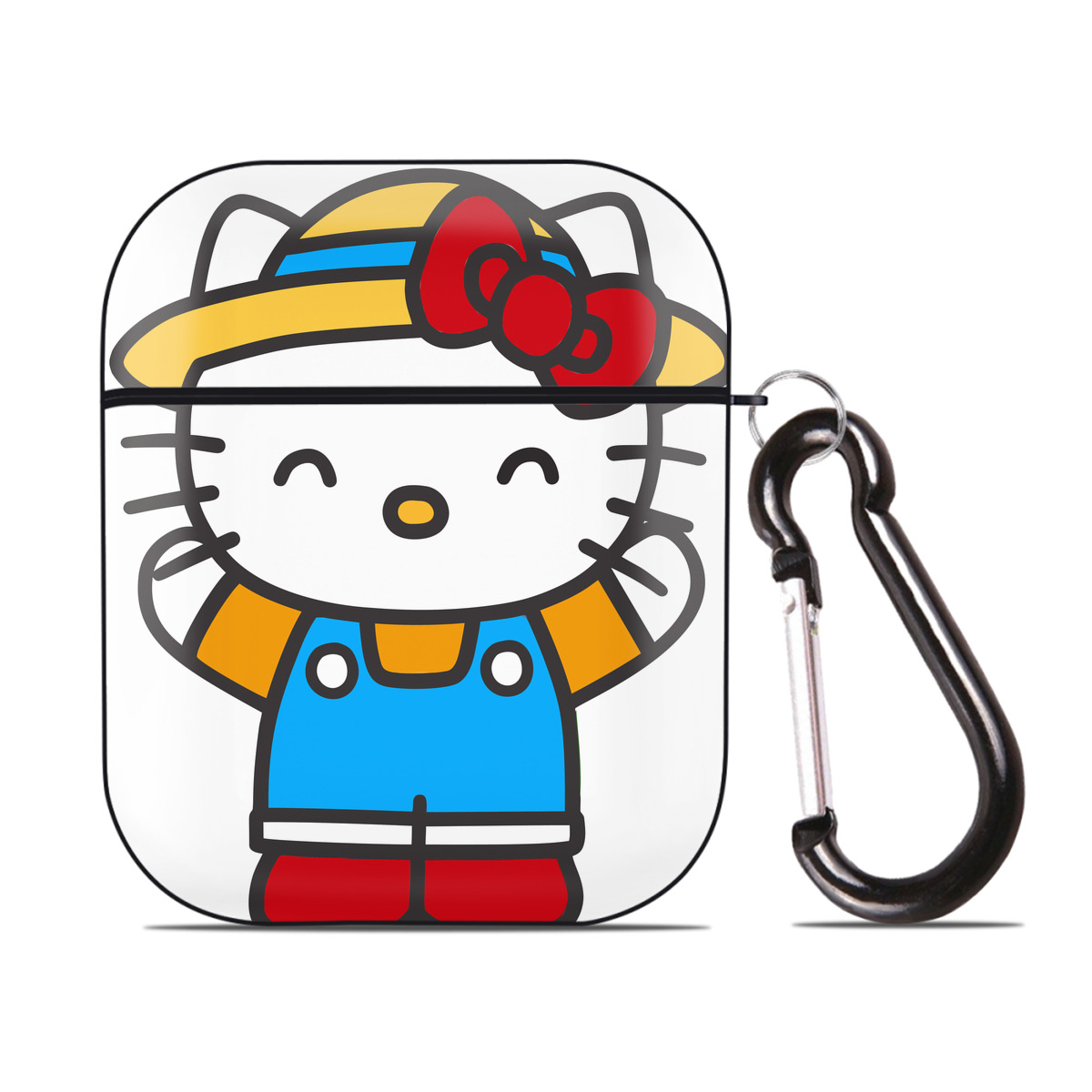 （画像用） Hello Kitty ハローキティ AirPods 第2世代保護ケース ハードシェル ブラック 耐衝撃・防指紋・カラビナ付き