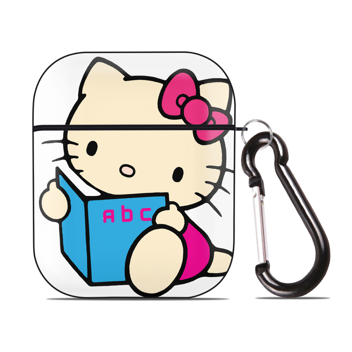 （画像用） Hello Kitty ハローキティ AirPods 第2世代保護ケース ハードシェル ブラック 耐衝撃・防指紋・カラビナ付き