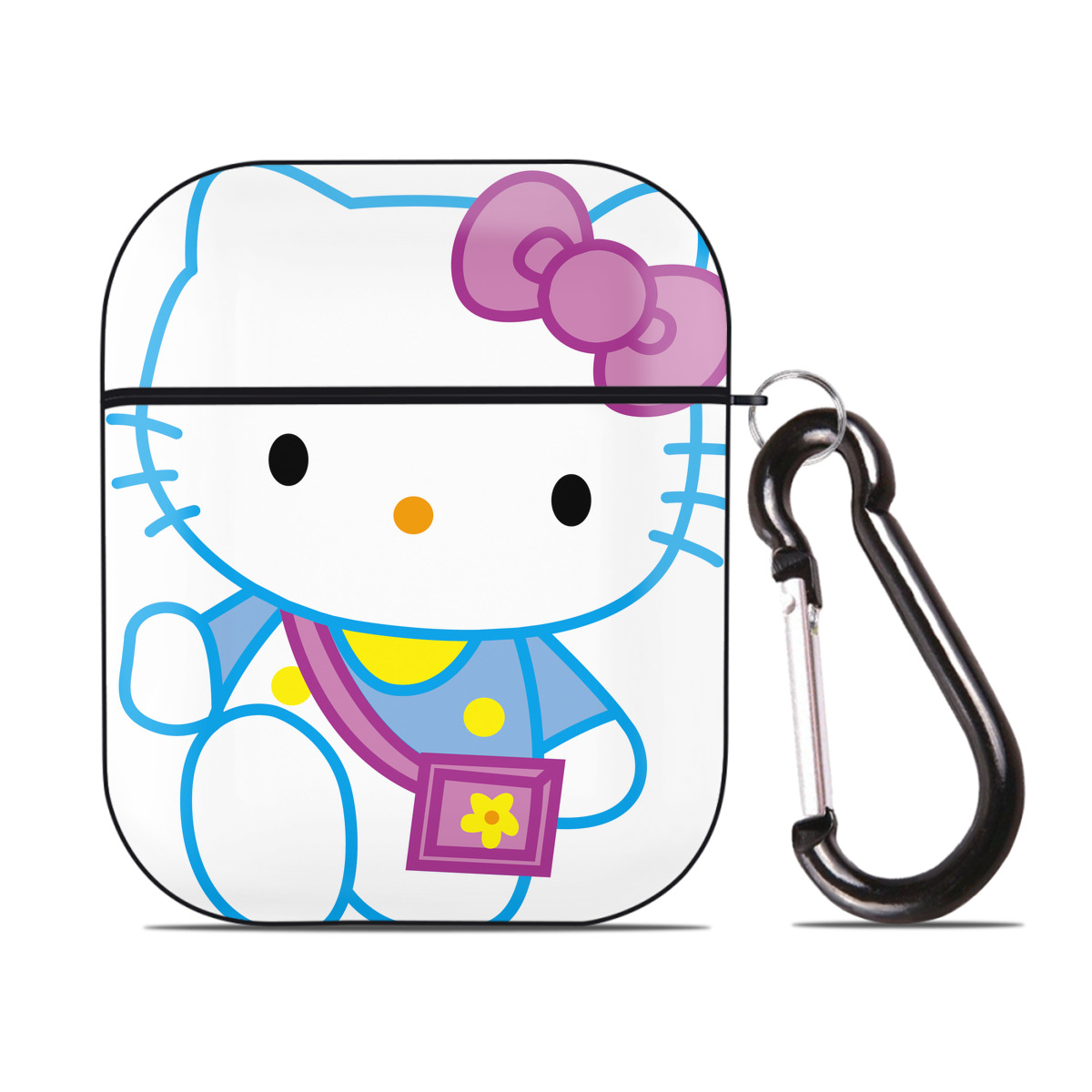 （画像用） Hello Kitty ハローキティ AirPods 第2世代保護ケース ハードシェル ブラック 耐衝撃・防指紋・カラビナ付き