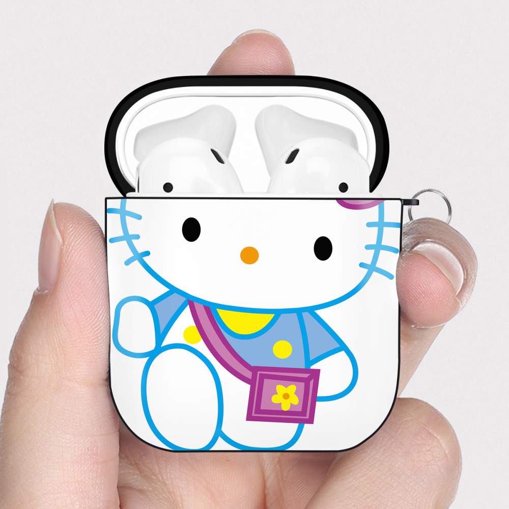 （画像用） Hello Kitty ハローキティ AirPods 第2世代保護ケース ハードシェル ブラック 耐衝撃・防指紋・カラビナ付き