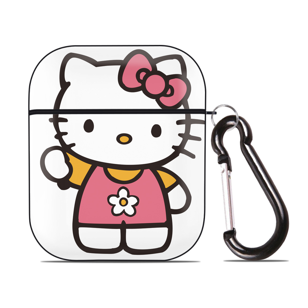 （画像用） Hello Kitty ハローキティ AirPods 第2世代保護ケース ハードシェル ブラック 耐衝撃・防指紋・カラビナ付き